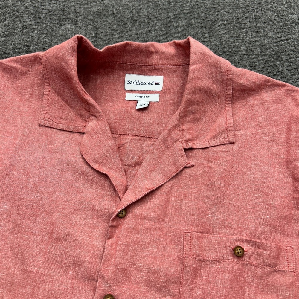 Saddlebred Big Tall Mens Linen Cotton Short Sleeve Button Shirt 2XLT Classic Fit